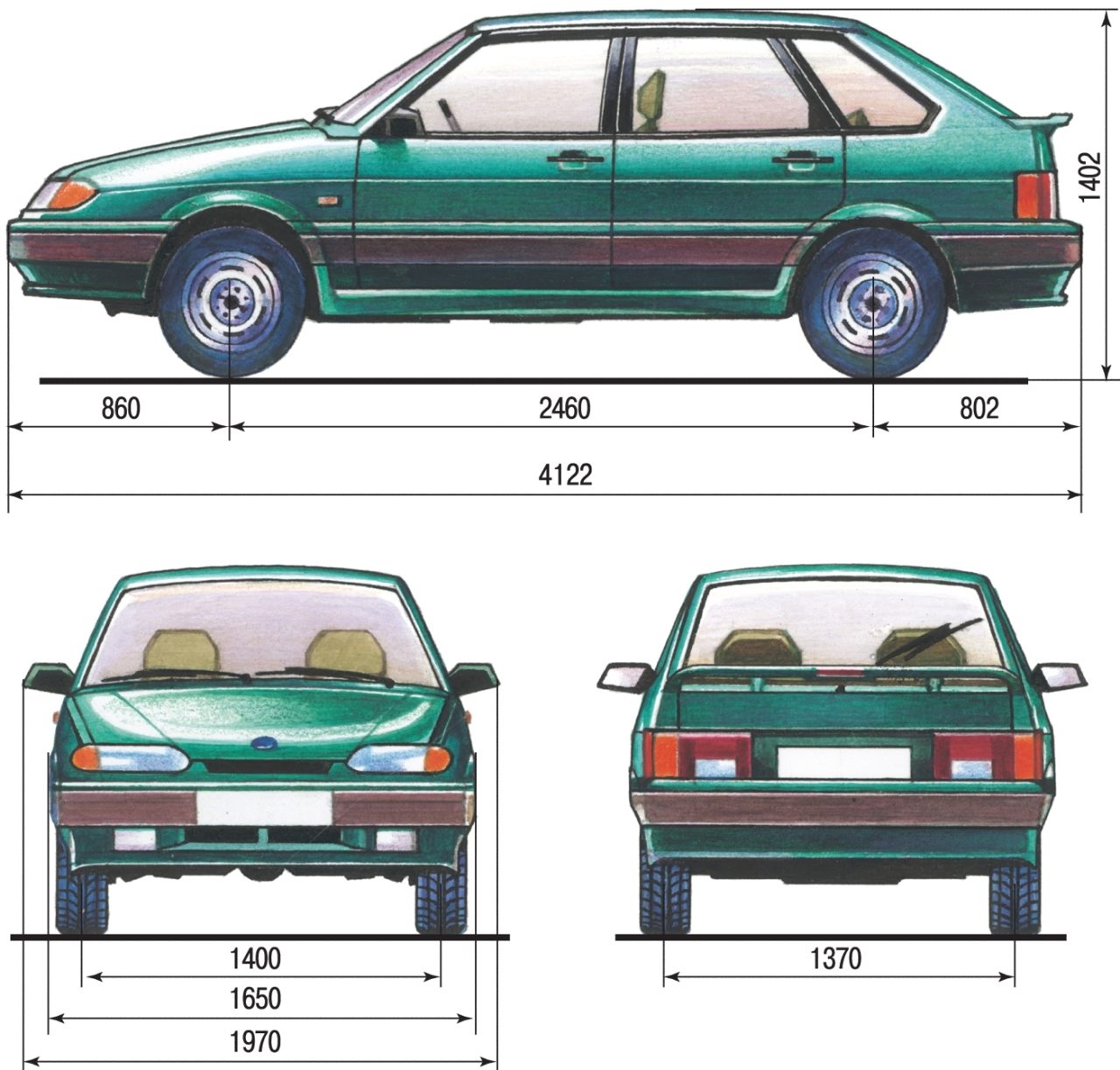 Габаритные размеры (справочные) автомобиля ВАЗ-2114