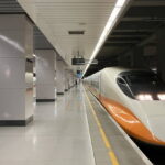 A Taiwan High Speed Rail bullet train arrives at Nangang Station in the city of Taipei